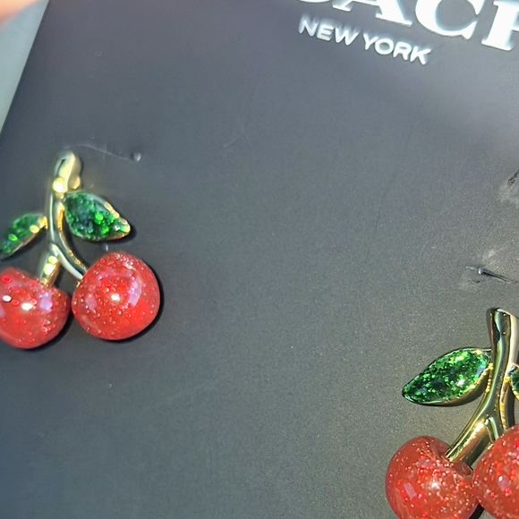 Coach Cherry Earrings - Red and Green - Picture 2 of 5